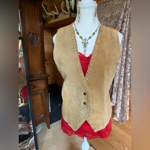 Vintage 1970s Tan Suede Satin Vest Medium Western Boho Coastal Cowgirl Farmhouse